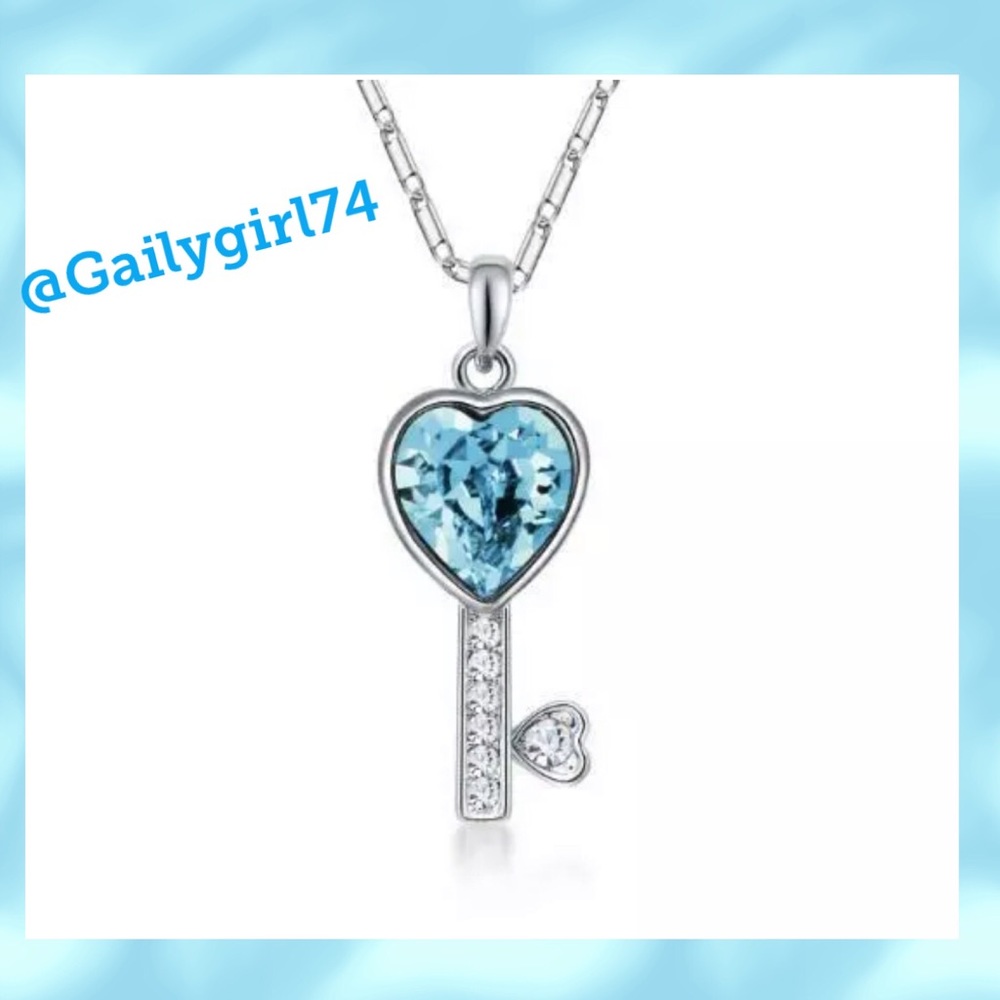 Tibetan Silver Blue Crystal Key Necklace